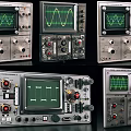Industrial Measurement Equipment Showcasing Oscilloscopes With Waveform Displays And Control Knobs