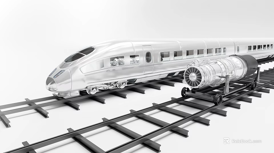 Modern High Speed Train With Sleek Aerodynamic Body On Rail Tracks 3d model 