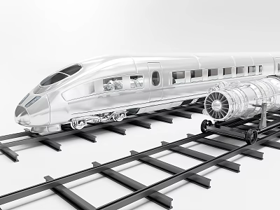 Modern High Speed Train With Sleek Aerodynamic Body On Rail Tracks 3d model