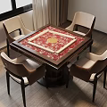 Elegant Square Dining Table With Four Chairs And Red White Design On Wooden Floor