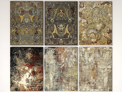 Decorative Square Rugs With Various Intricate Patterns And Colorful Designs For Home Decor 3d model