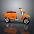 Classic Vintage Orange Scooter With Brown Seat Silver Body And Black Wheels