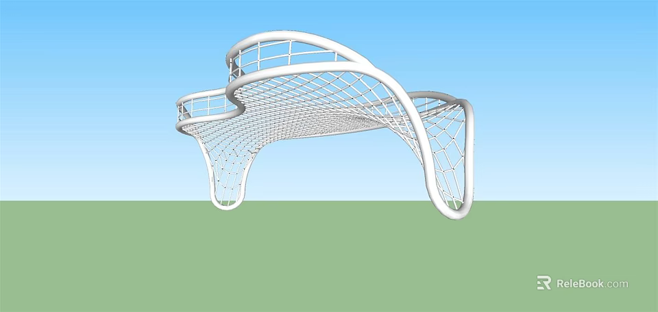 Outdoor Playground Equipment With White Curved Structure And Netted Top In Green Grass Area 3d model 