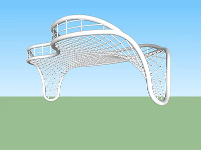 Outdoor Playground Equipment With White Curved Structure And Netted Top In Green Grass Area 3d model