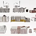 Various Design Massage Beds In Soft Neutral Colors With Stools And Lamps For Spa