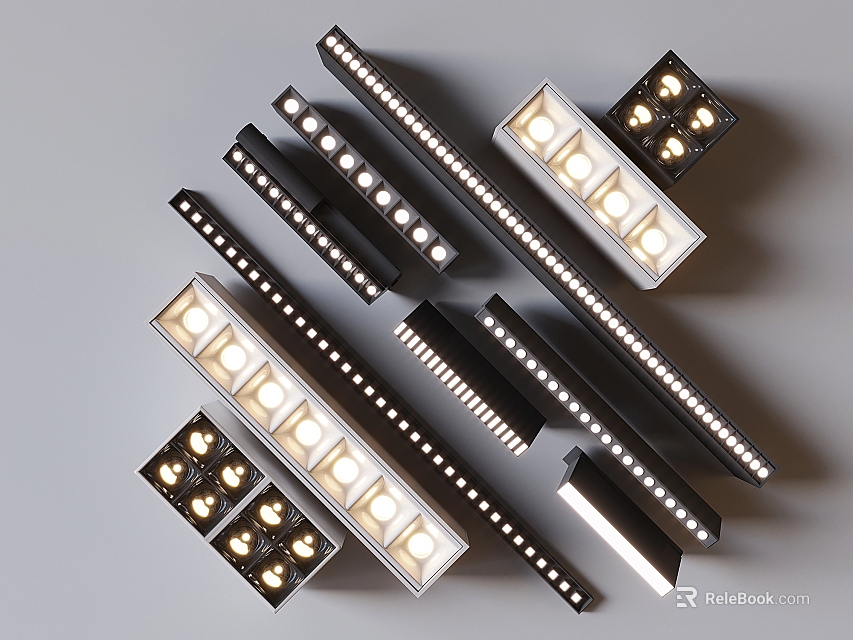 Modern Grille Lights Collection With Various Designs Shapes And LED Lighting Options 3d model 