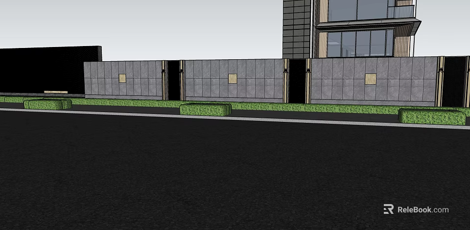 Modern Outdoor Landscape Wall With Stone Panels Decorative Insets And Green Lawn 3d model 