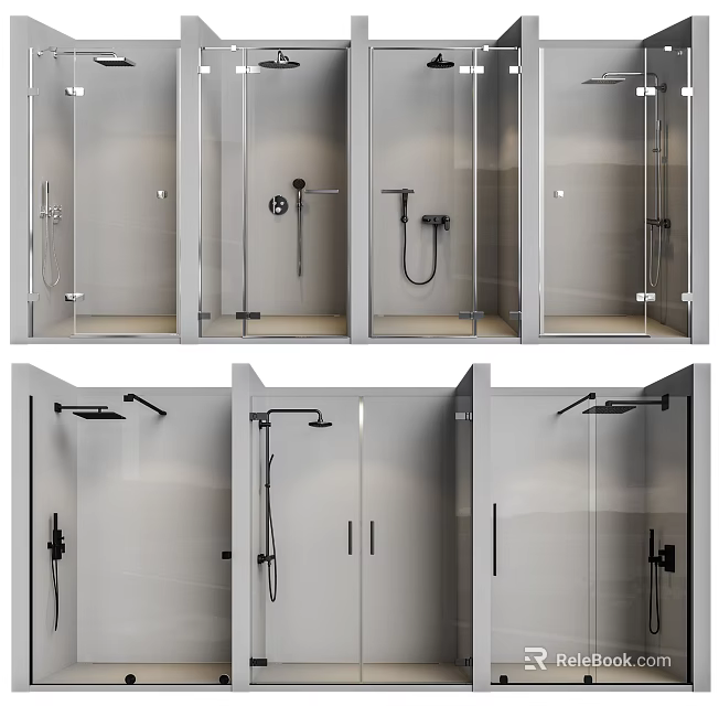 Sleek Modern Shower Sauna Interior Design With Glass Enclosures Chrome Fixtures And Tile Walls 3d model 