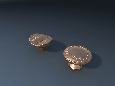 Coffee Table Featuring Decorative Brass Patterned Knobs Against Dark Blue Backdrop 3d model