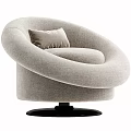 Plush Beige Round Leisure Chair With Soft Pillow And Black Circular Base