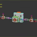 Silver Mechanical Robot With Cube Body Articulated Arms And Orange Components On Reflective Surface