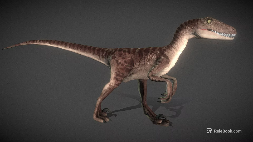 Realistic Dinosaur Game Movie Character 3D Model With Striped Skin And Standing Posture 3d model 