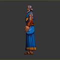 Mythical Bearded Male Character In Blue Robe With Orange Accents Muscular Build Standing Pose