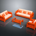 Orange Frame Living Room Furniture Set With Sofa Armchairs And Coffee Table
