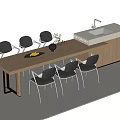 Modern Wooden Bar Counter With Grey Chairs White Sink Countertop Black Vase And Fruit Tray