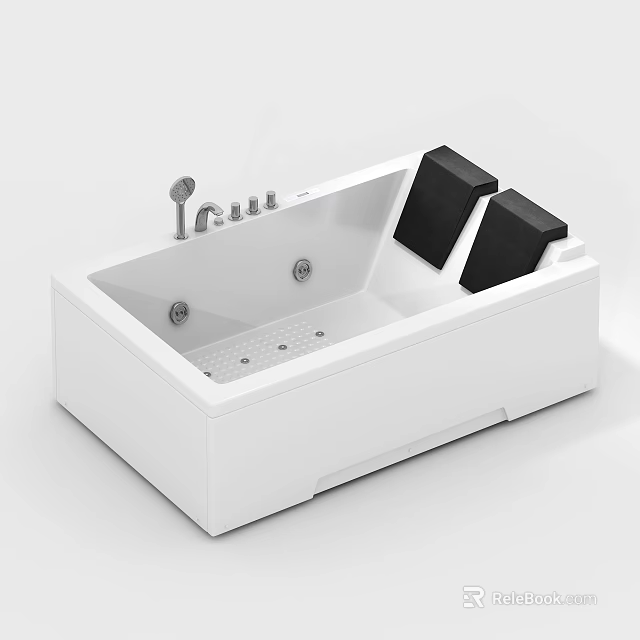 White Freestanding Bathtub With Black Cushions And Modern Chrome Faucet Design 3d model 