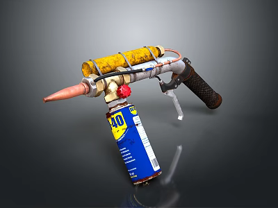 Homemade Weapon With Yellow Cylinder Blue Canister Labeled 40 Black Grip And Metal Nozzle 3d model