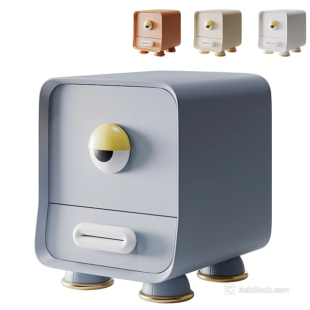 Modern Grey Bedside Table With Drawer And Round Yellow Decorative Knob Design 3d model