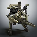 Futuristic Military Mecha Warrior With Green Armor And Heavy Mechanical Weapon