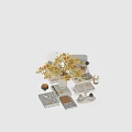 Decorative Accessories Set With Yellow Orchids White Vase Books Trays And Scented Candle