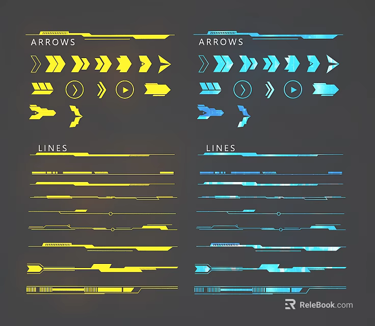 Yellow And Blue Arrows Lines Design Elements For Graphic UI Icons Set 3d model 