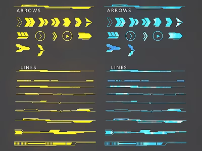 Yellow And Blue Arrows Lines Design Elements For Graphic UI Icons Set 3d model