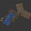Detailed Construction Scene Components With Wooden Boxes Blue Fabric And Textured Planks