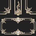 Intricate Golden Carved Decorative Frames With Various Shapes And Symmetrical Patterns 3d model