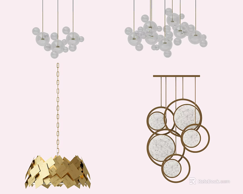Modern Chandeliers With Various Designs Including Spherical Glass And Geometric Metal Styles 3d model 