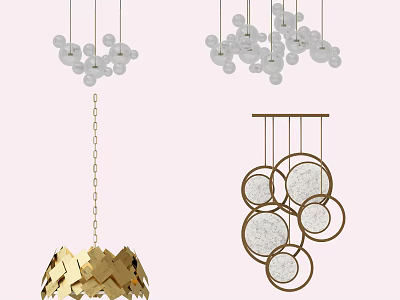 Modern Chandeliers With Various Designs Including Spherical Glass And Geometric Metal Styles 3d model