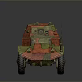 Detailed Military Tank With Red Green Camouflage Paint Antennas And Wheels