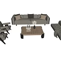 Modern Leisure Sofa Set With Light Gray Upholstery Pillows Armchairs And Coffee Table