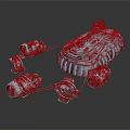 Futuristic Sci Fi Mechanical Vehicle With Red Body And Multiple Silver Metallic Thrusters 3d model