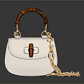 Stylish White Handbag With Bamboo Handle And Gold Chain Design