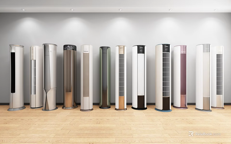 Various Modern Air Cooler Fans With Stylish Designs And Colorful Finishes On Indoor 3d model 