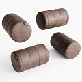 Brown Cylindrical Ottoman Set of Four with Stitched Details and Soft Cushion