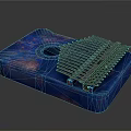 Blue Purple Textured Equipment With Arranged Metal Strips And Central Circular Hole
