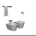 Modern White Toilet in Bathroom With Gray Wall Towel Rack And Toilet Paper Holder