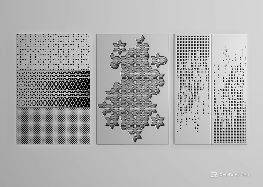 Three Decorative Panels With Geometric Patterns Intricate Dot And Line Designs 3d model