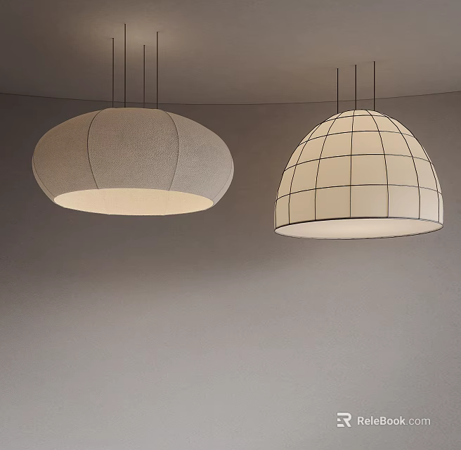 Modern Minimalist Fabric Pendant Lights With Dome Shape And Grid Pattern Design 3d model