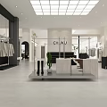 Modern Clothing Store With Open Display Marble Counter Green Plants Clothing Racks And Glass Partitions 3d model