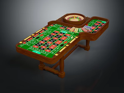 Wooden Roulette Gaming Table With Green Felt Surface And Number Markers 3d model