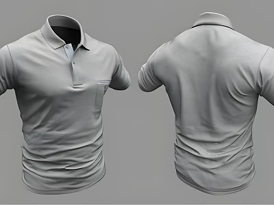 Grey Polo Shirt Front and Back View Design with Classic Collar and Chest Pocket 3d model