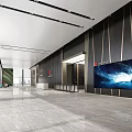 Elegant Modern Lobby Reception Desk with Marble Floor Linear Lights and Starry Sky 3d model