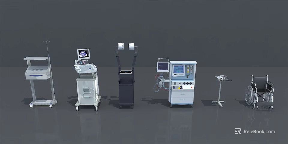 Professional Medical Equipment Collection With Ultrasound Monitor Surgical Carts And Devices 3d model 