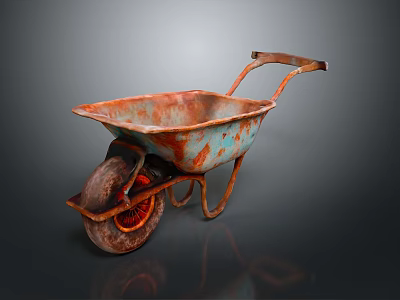 Rusty Metal Wheelbarrow With Single Wheel Sturdy Handles And Durable Tray For Gardening 3d model