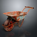 Rusty Metal Wheelbarrow With Single Wheel Sturdy Handles And Durable Tray For Gardening