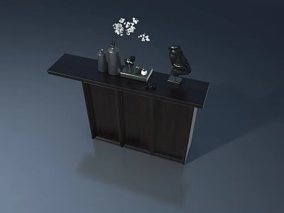 Dark Wood Cabinet With Swing Doors And Decorative Ornaments On Top 3d model