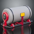 Cylindrical Industrial Tank Equipment With Red Support Structure And Yellow Label