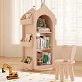 Modern Wooden Bookshelf With Open Shelves Books Potted Plant And Small Chair